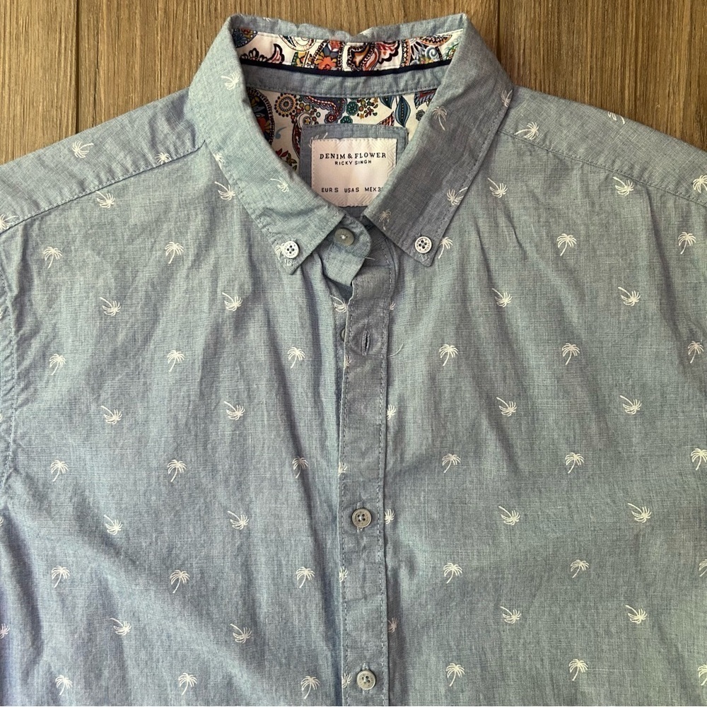 Denim & Flower | Short Sleeve Palm Tree Print (Small)